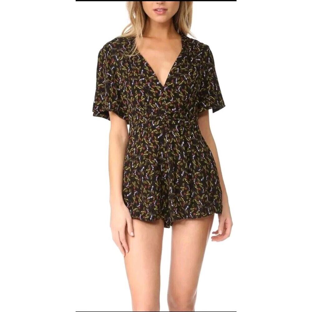 FREE PEOPLE BLACK FLORAL BOHO FLIRTY‎ Meet Virginia ROMPER PLAYSUIT Sz 8 Med